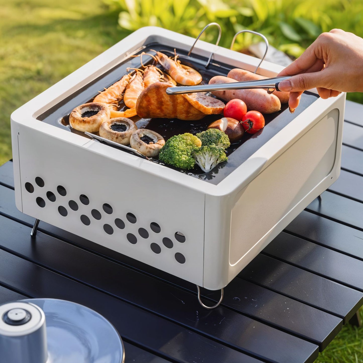Portable Metal BBQ Grill with Charcoal Tray – Tabletop Charcoal Barbecue, Sleek Modern Design, Well-Ventilated, Lightweight