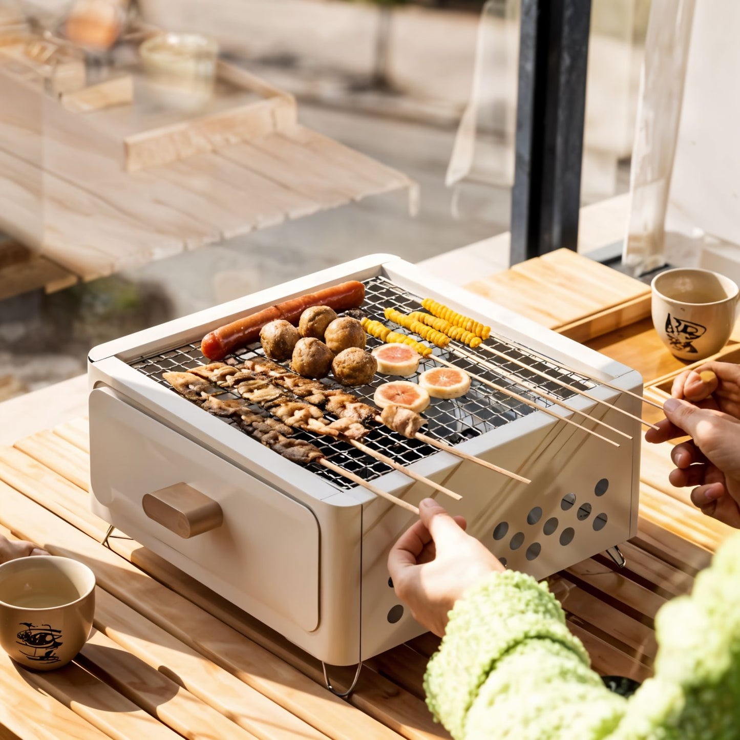 Portable Metal BBQ Grill with Charcoal Tray – Tabletop Charcoal Barbecue, Sleek Modern Design, Well-Ventilated, Lightweight