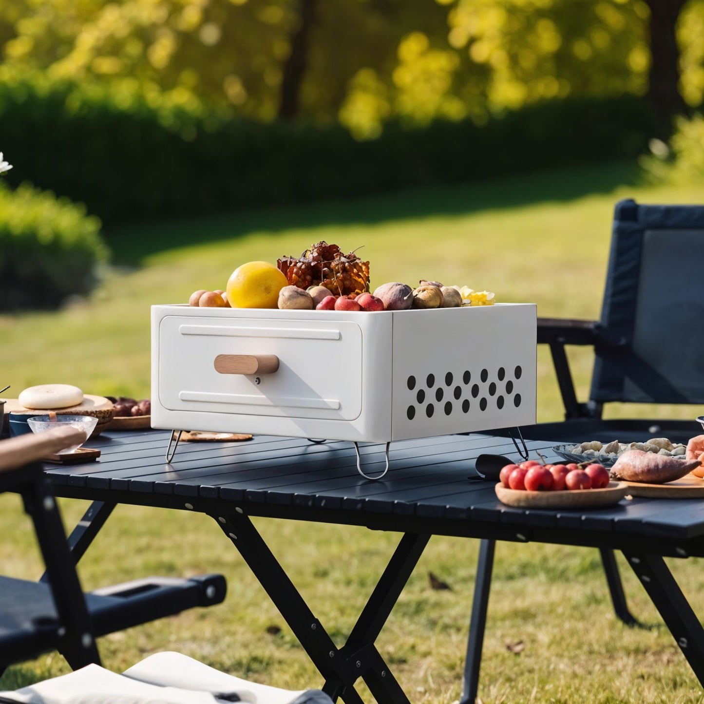 Portable Metal BBQ Grill with Charcoal Tray – Tabletop Charcoal Barbecue, Sleek Modern Design, Well-Ventilated, Lightweight