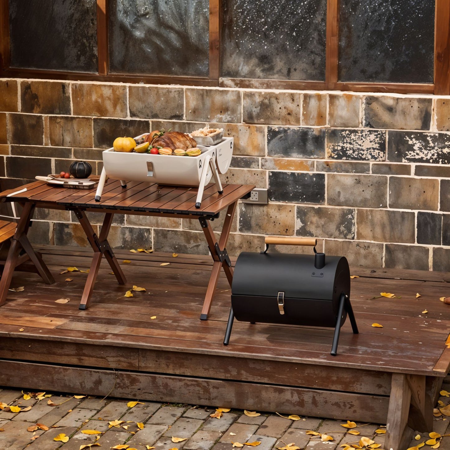 Portable BBQ Barrel – Double-Sided Foldable Charcoal Grill with Lid, Lightweight Design, Dual Vents, Perfect for Camping