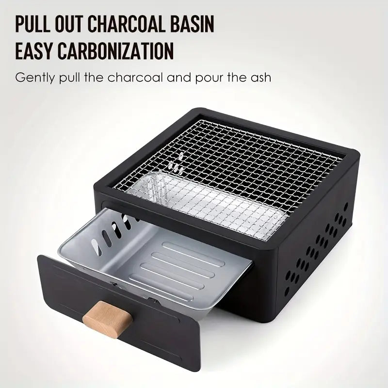 Portable Metal BBQ Grill with Charcoal Tray – Tabletop Charcoal Barbecue, Sleek Modern Design, Well-Ventilated, Lightweight