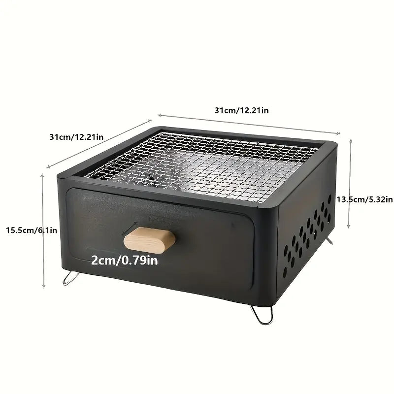 Portable Metal BBQ Grill with Charcoal Tray – Tabletop Charcoal Barbecue, Sleek Modern Design, Well-Ventilated, Lightweight
