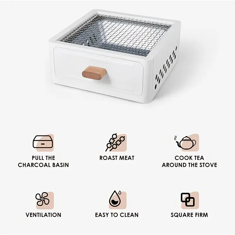 Portable Metal BBQ Grill with Charcoal Tray – Tabletop Charcoal Barbecue, Sleek Modern Design, Well-Ventilated, Lightweight