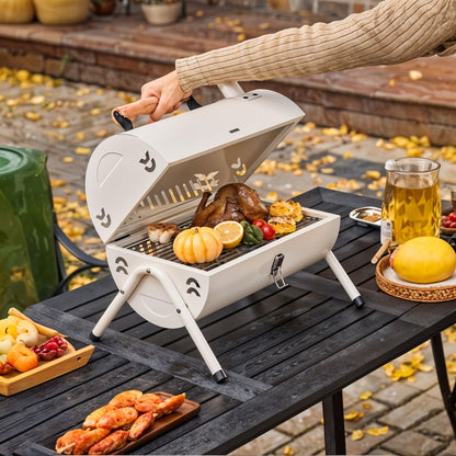Portable BBQ Barrel – Double-Sided Foldable Charcoal Grill with Lid, Lightweight Design, Dual Vents, Perfect for Camping