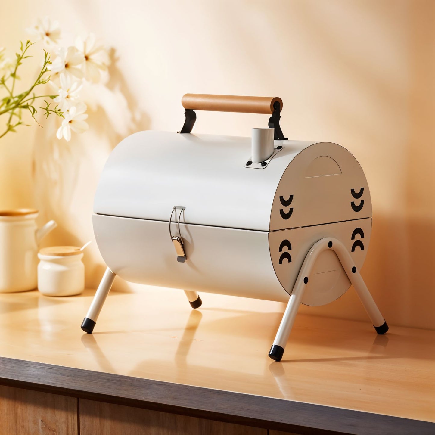 Portable BBQ Barrel – Double-Sided Foldable Charcoal Grill with Lid, Lightweight Design, Dual Vents, Perfect for Camping