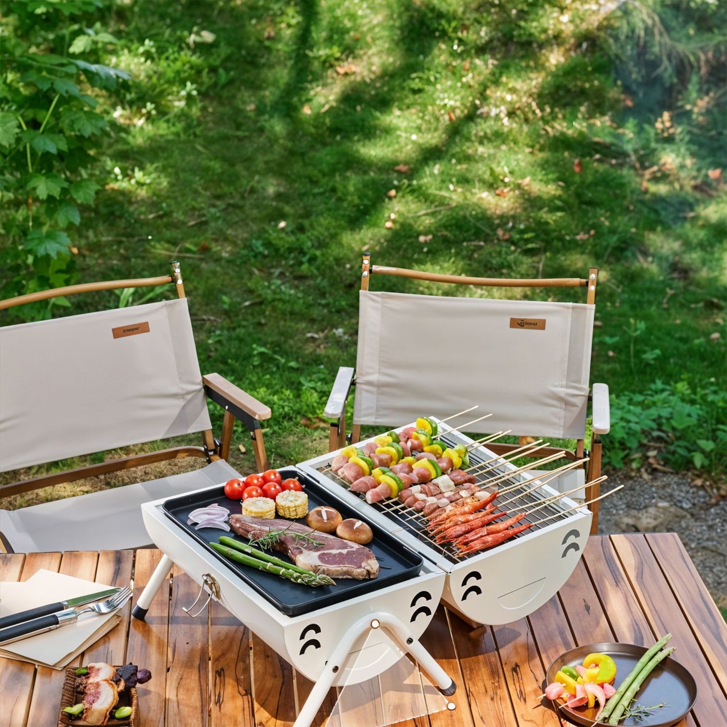 Portable BBQ Barrel – Double-Sided Foldable Charcoal Grill with Lid, Lightweight Design, Dual Vents, Perfect for Camping