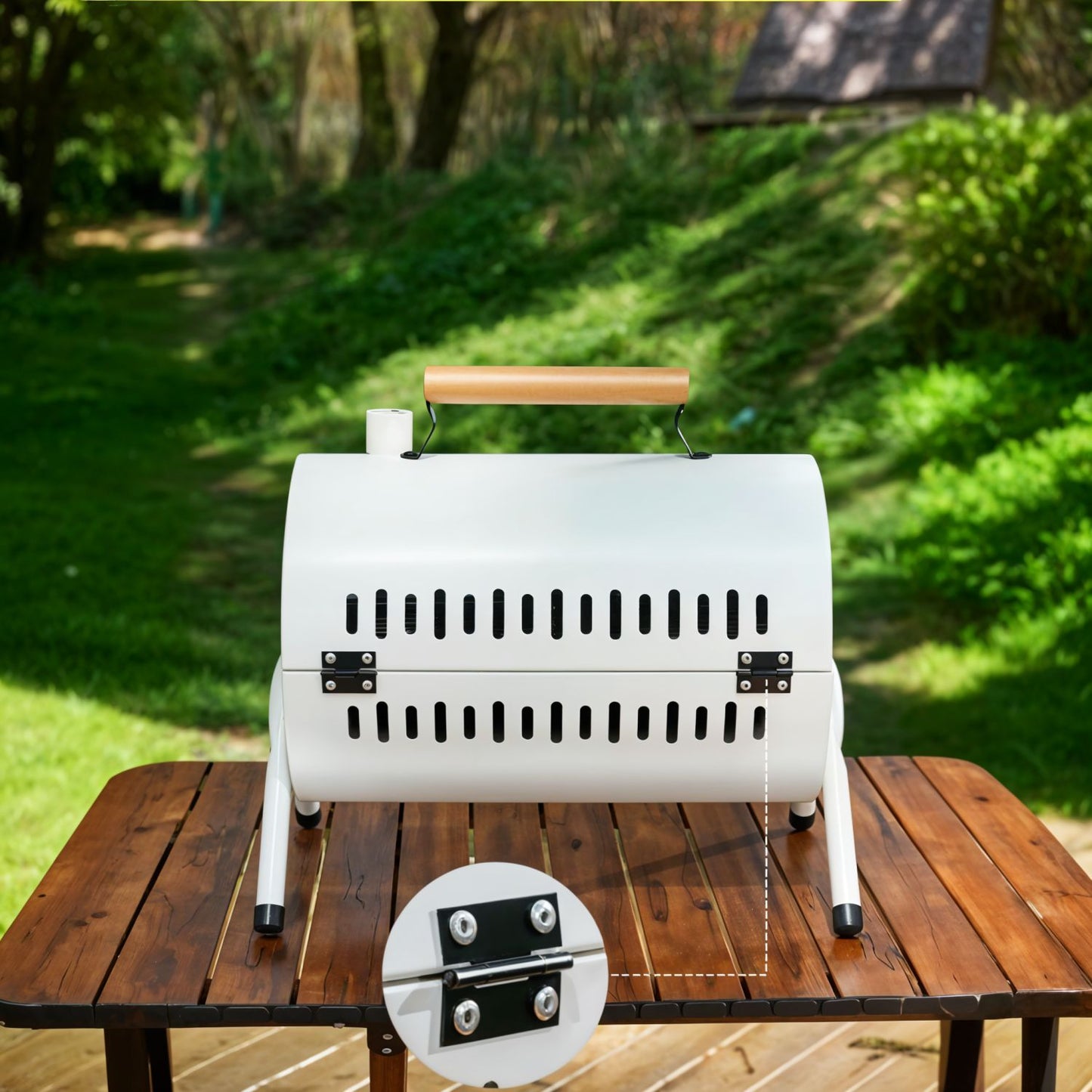 Portable BBQ Barrel – Double-Sided Foldable Charcoal Grill with Lid, Lightweight Design, Dual Vents, Perfect for Camping