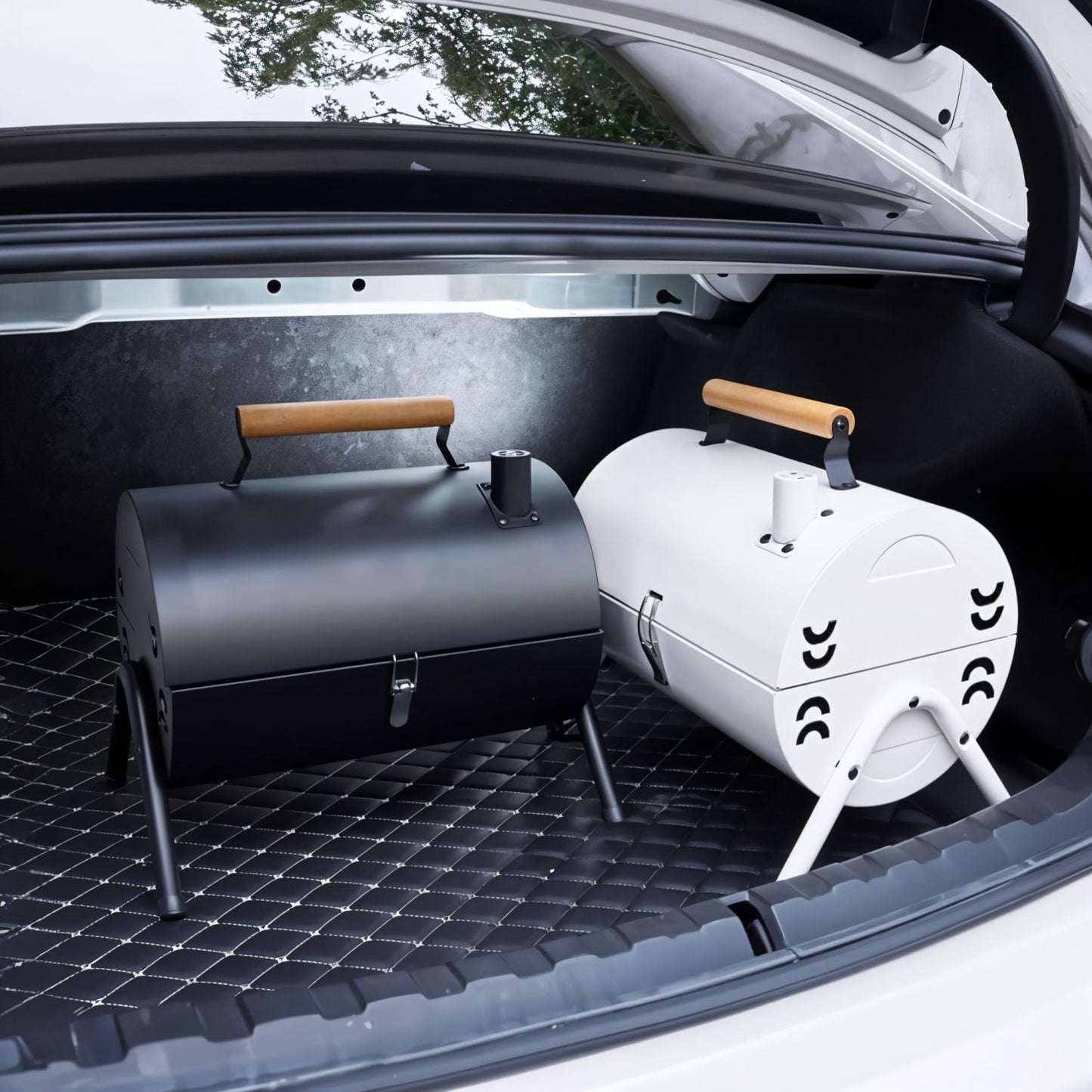 Portable BBQ Barrel – Double-Sided Foldable Charcoal Grill with Lid, Lightweight Design, Dual Vents, Perfect for Camping